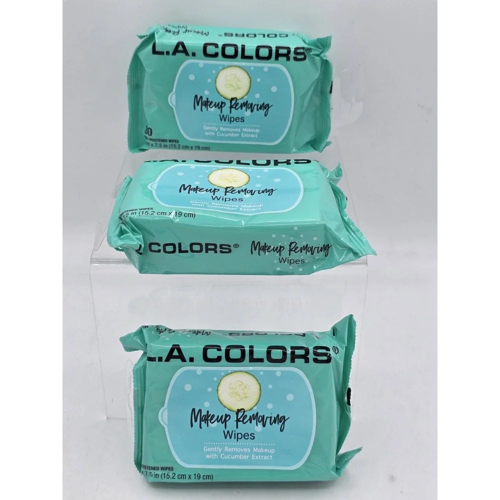 3 Pack L.A. COLORS‎ MAKEUP REMOVING WIPES 30CT C30660 Cucumber Extract